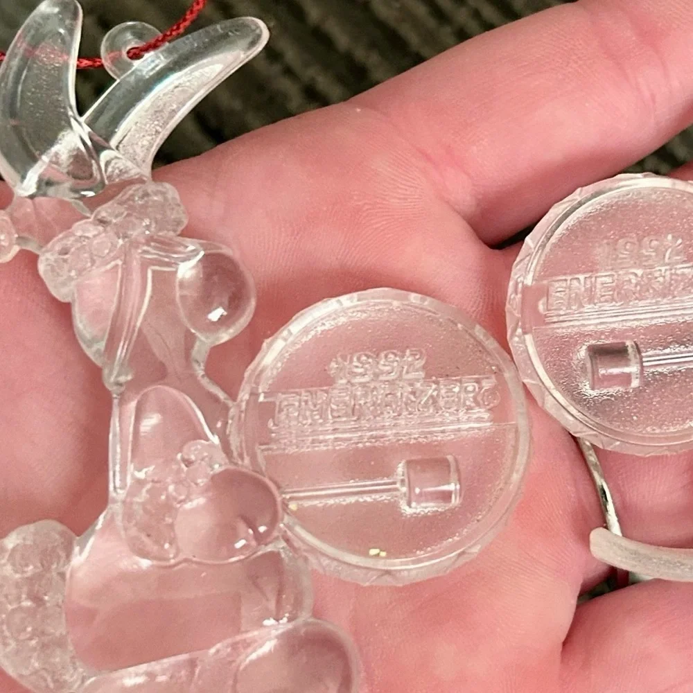 Vintage 1992 Energizer Bunny Clear Acrylic Ornaments Set  Christmas Decor